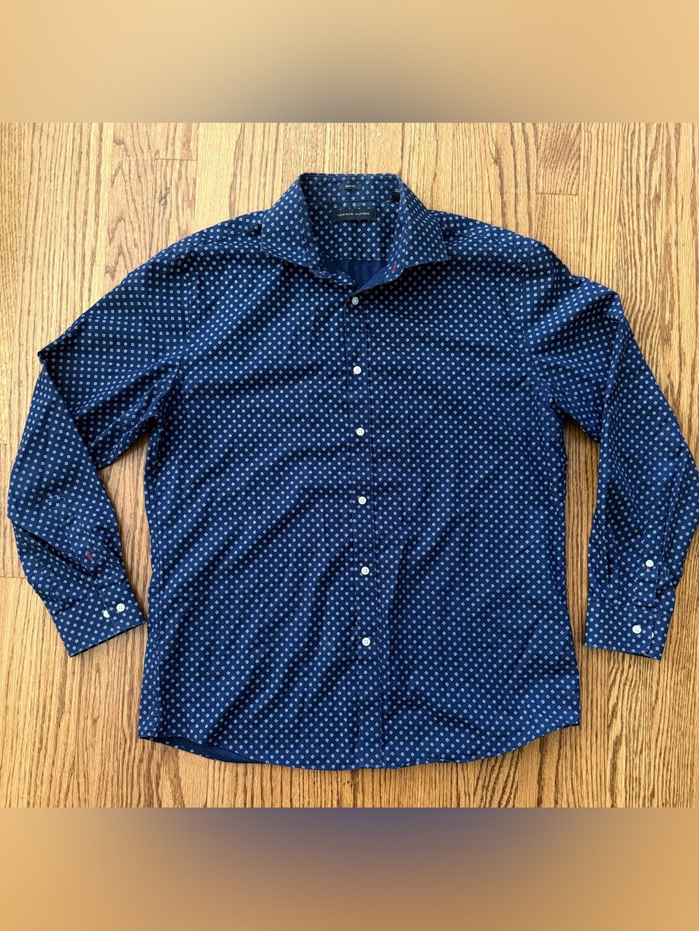 Tommy Hilfiger Men’s L Navy Blue/White Slim Fit Long Sleeve Button-Up